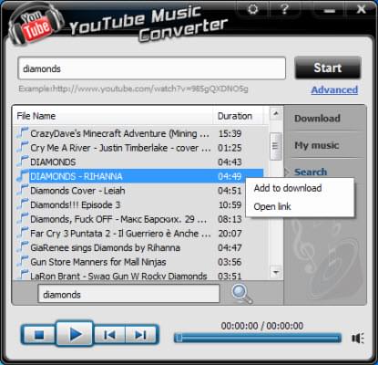 search youtube music