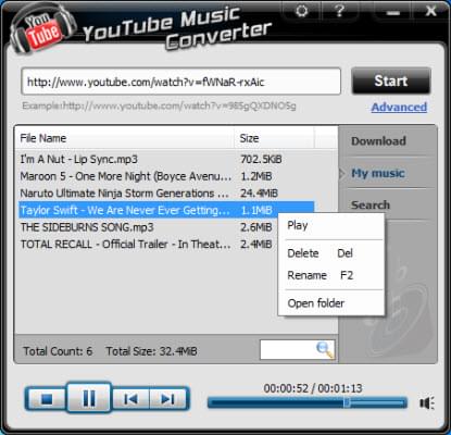 play the converted youtube music