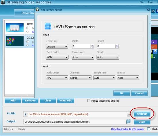 Convert settings