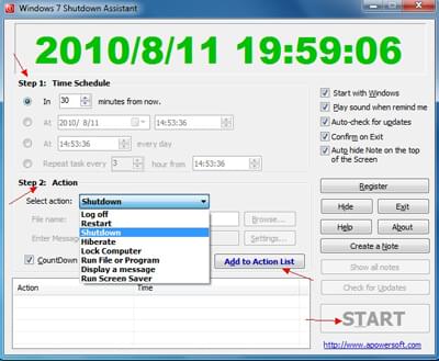 Screenshot of Windows 7 Shutdown Assistant Windows 7 Shutdown Assistant screenshot