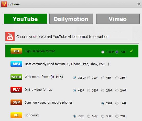 hd formats HD settings